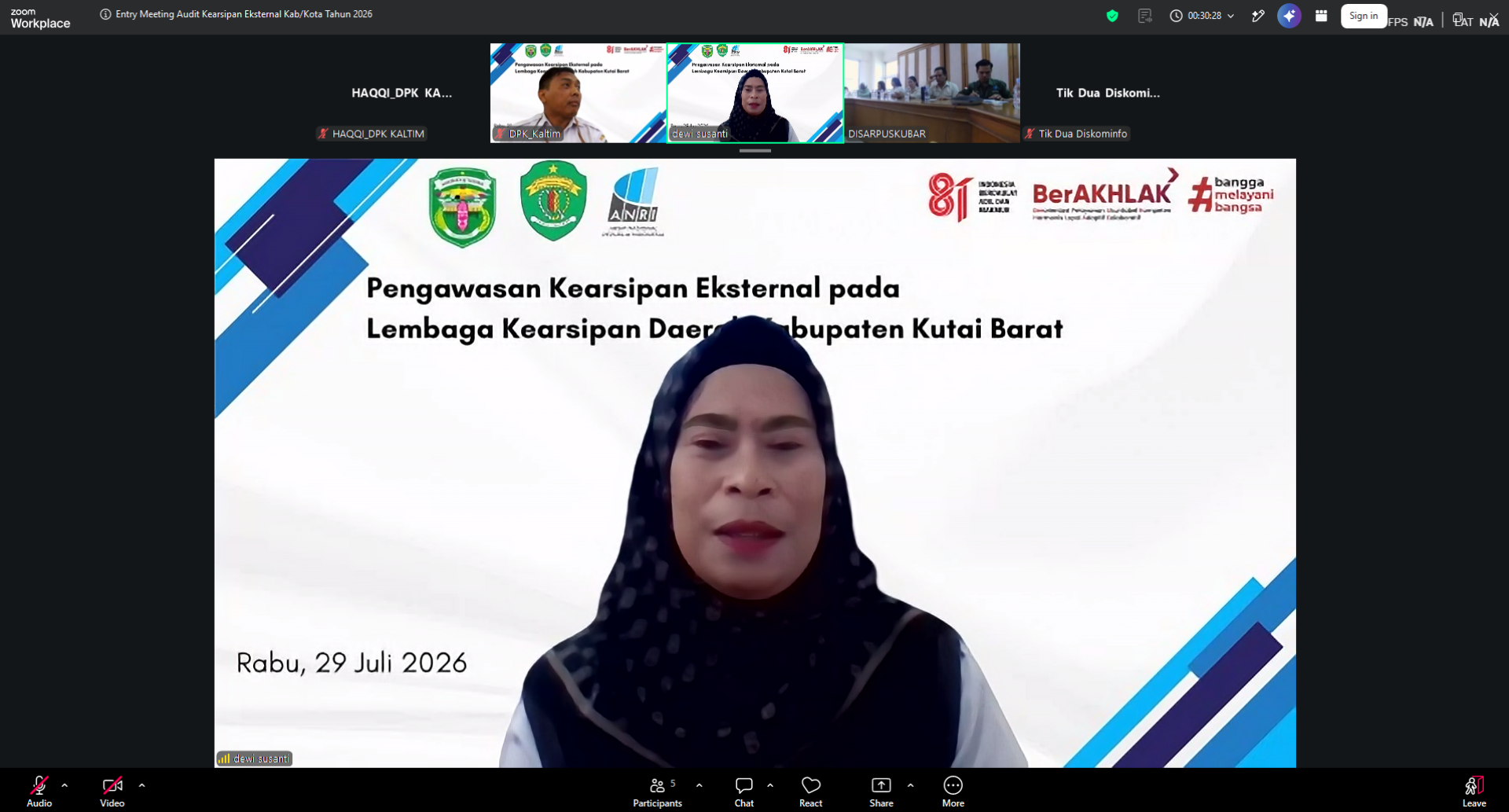 Tingkatkan Rapor Kearsipan Daerah, DPK Kaltim Gelar Pengawasan Eksternal LKD Kutai Barat secara Virtual